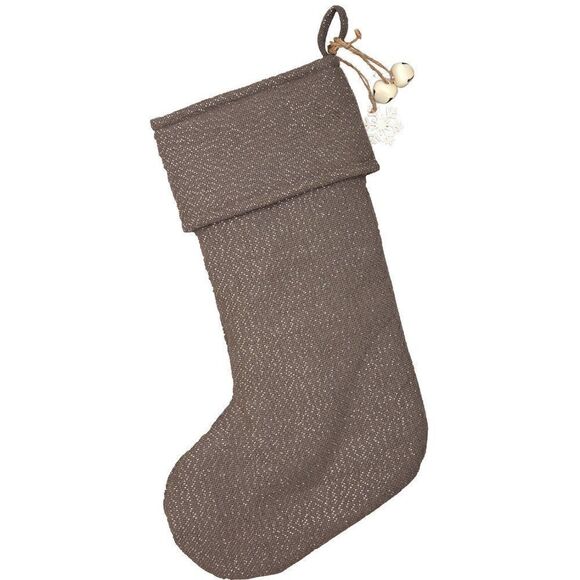 Christmas Farmhouse Grey Snowflake Burlap Stocking Country Cottage Holiday - Picture 3 of 4